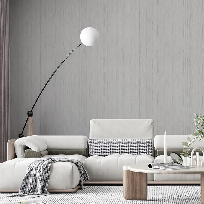 Grey Grasscloth Peel and Stick Wallpaper Vintage Texture Removable Waterproof Wallpaper for Room Walls, Cabinets, Furniture, Drawers, Desk A Set of 15.7"x480"