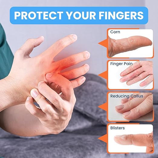 JUMPOW Gel Finger Cots Protectors, Finger Covers Caps Sleeves Silicone Flexible Shields for Fingertip Thumb Protection, Arthritis, Rubbing, Blisters, Hangnail & Pain Relief (Transparent, M+L, 16PCS)