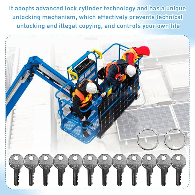 (12 Pack) 455 Ignition Keys Compatible with Genie, Skyjack, Terex, Snorkel & Upright Lifts - Includes 2 Wire Key Rings - Replacement Heavy Equipment Key Set for Scissor & Boom Lifts (Replaces 104466)