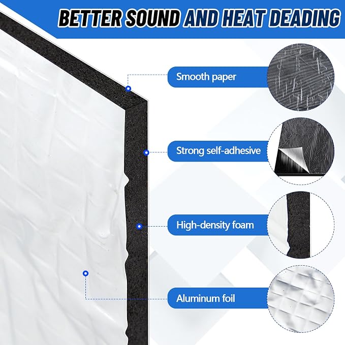47" x 96" Thermal Sound Deadening (10MM 394MIL) Automotive Heat Shield Reflective Insulation Mat Vehicle Car Truck SUV RV Engine Bay: Firewall Noise Reduce Heavy Duty Self-Adhesive DIY
