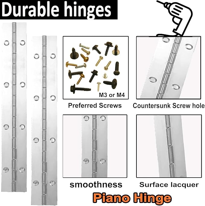 4Pcs Continuous & Piano Hinges, 12Inch 1.2'' Open Width, Silver Heavy Duty, Stainless Steel, 0.04'' Folding for Storage Boxes, Cabinets, Door, Piano, Wood Furniture