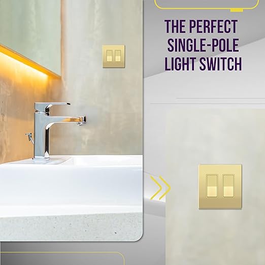 ENERLITES Elite Series Decorator Rocker Light Switch, 15A 120V/277V, Gloss Finish, Single Pole, 3 Wire, Grounding Screw, Residential Grade, UL Listed, 91150-GD2P, Gold Color (2 Pack)
