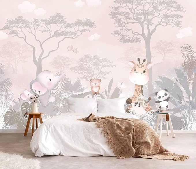 YQWDMX - Pink Safari Peel and Stick Wallpaper Jungle murals for Nursery ZY20 S