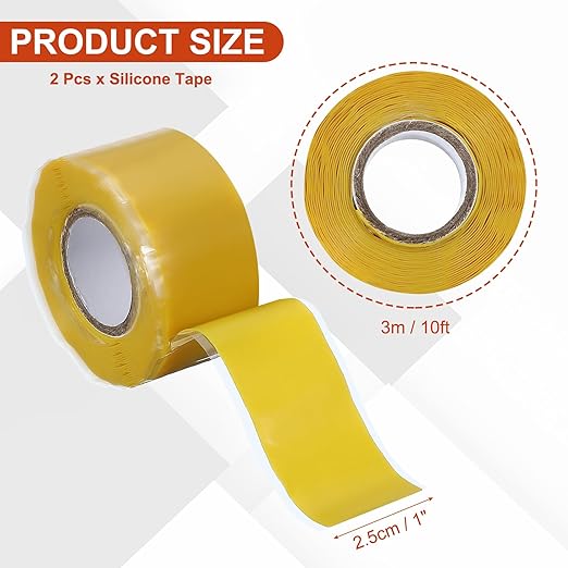 uxcell 2 Pcs Self Fusing Silicone Tape, 1" x 10ft Waterproof Water Leak Sealing Tape for Plumbing Pipe Hose Repair Handles, Yellow