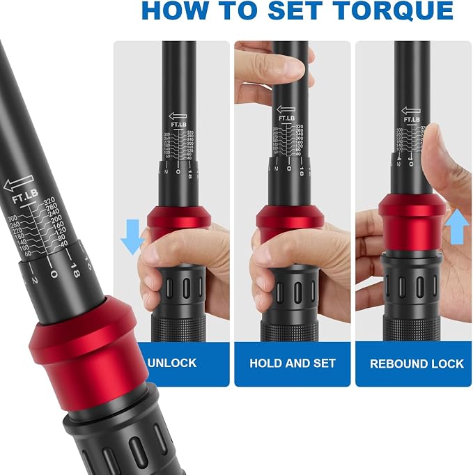 Torque Wrench 1/2-Inch Drive, 40-320Ft.Lb, for Motorcycle & Auto | 4.2-433.6Nm, 72-T Dual-Direction, ±3% Accuracy, Click Alert, for Car Lug Nuts, Engine, Suspension, Moto & Machinery Bolt