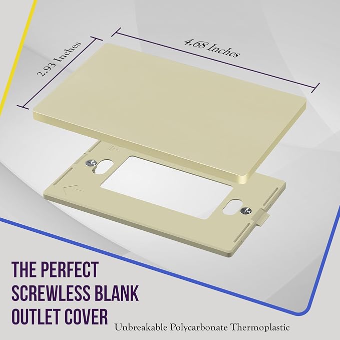 ENERLITES Screwless Blank Wall Plate, Child Safe Blank Device Outlet Cover, Standard Size, 1-Gang 4.68" x 2.93", Polycarbonate Thermoplastic, UL Listed, SI8801-I-5PCS, Glossy, Ivory, 5 Pack