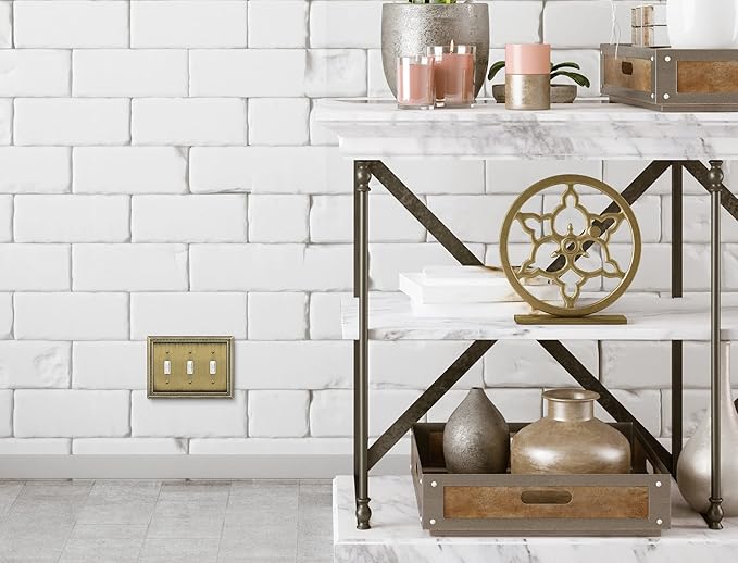 Henne Bery Sunken Pearls Heavy Duty Decorative Wall Plate Switch Plate Outlet Cover (Triple Toggle, Antique Brass)
