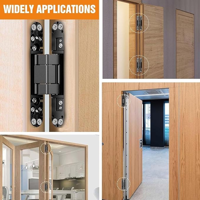 7" Hidden Door Hinge/Concealed Hinges,Invisible Hinges,Invisible Door Silent 180 Degree Swing Hinge 3-Way Adjustable Butt 7 x 2.8 x 1 (Black, 7 inches)