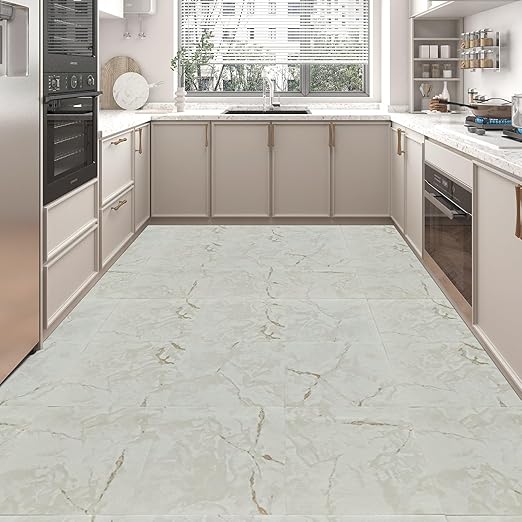Art3d Peel and Stick Floor Tile, 30-Pack 12 x 12in. Covers 30 Sq.ft, Waterproof Vinyl Flooring Tiles Self Adhesive for Kitchen, Bathroom & Bedroom - White Grey Vein Marble