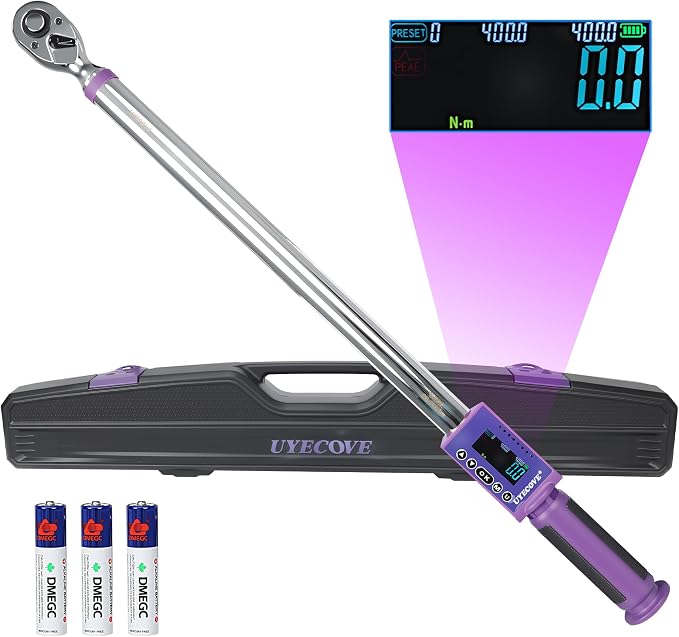 Digital Torque Wrench 1/2 Drive, (14.7-295 FT-LB/20-400N.M) ±2% High Accuracy Digital Torque Wrench, With Vibration, Buzzer and LED Alert