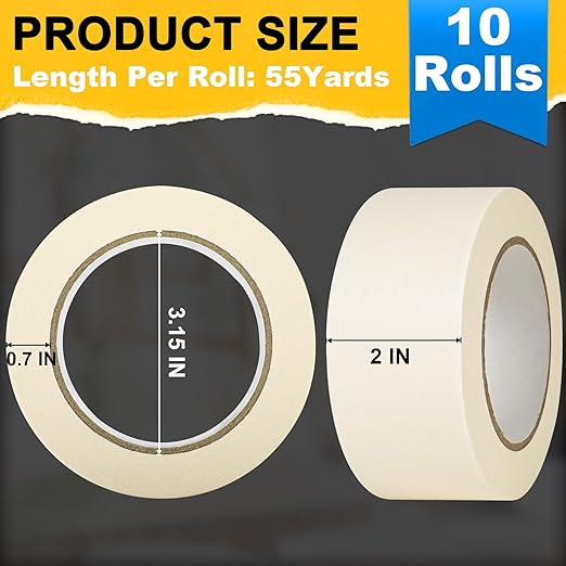 ToLanbbt Masking Tapes Bulk 2 Inch 10 Packs White Painters Drafting General Using Tapes for Painting, Craft Art, Label, Packing, Office, School, Home, 2 Inch x 55 Yards x 10 Rolls (550 Total Yards)