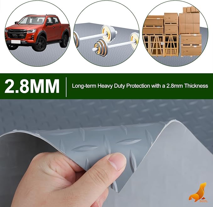 SEAL 4 x 8 Ft Premium Garage Floor Mat, Solid 2.8mm Thick Lay-Flat Gray Commercial Grade Heavy Duty Parking Mat for Garage Floor, Golf Cart, Water/Stain Resistant Runner (Embossed Diamond Plate)