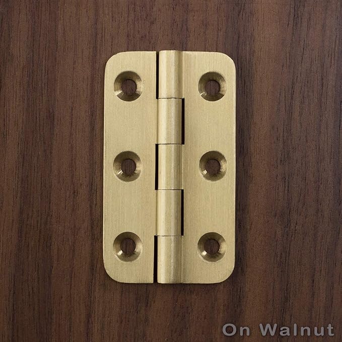 Keenkee 4 PCS Brushed Solid Brass Butt Hinges 2 Inch for Cabinet Doors, Trunks, Wood, Chest Lid, Crafts, Jewelry Box and Small Wooden Boxes, Furnitures, Round Corner Mortise Brass Hinge with Screws