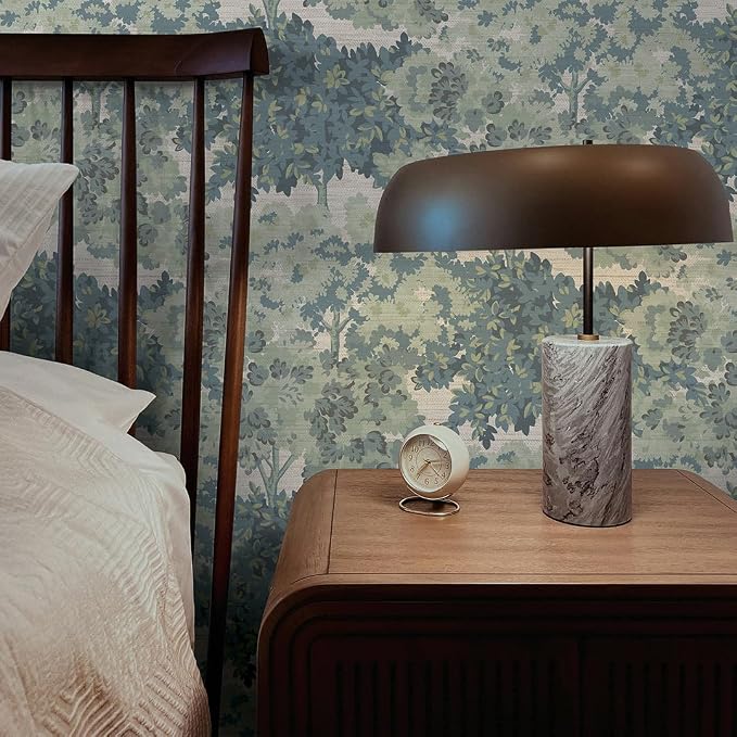 Tempaper Textured Green Canopy Toile Faux Grasscloth Removable Peel and Stick Wallpaper, 20.5 in X 16.5 ft, Made in The USA