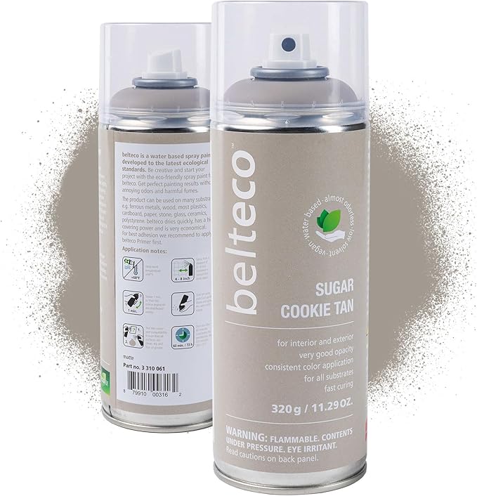 Sugar Cookie Tan Spray Paint | Water based & Odorless | Eco-Friendly & Vegan | Weather & UV-Resistant | For all Substrates | Fast Drying with High Coverage | For Indoor/Outdoor Use