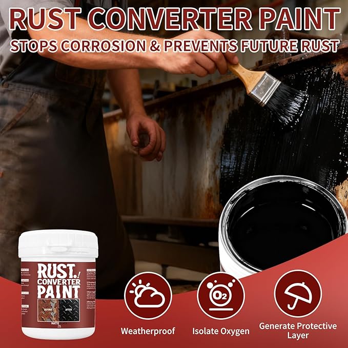 Black Rust Converter Paint for Metal: 10.5oz * 2 Rust Reformer Paint Weatherproof Preventive Water Based Anti Rust Primer for Metal Surfaces with Brush