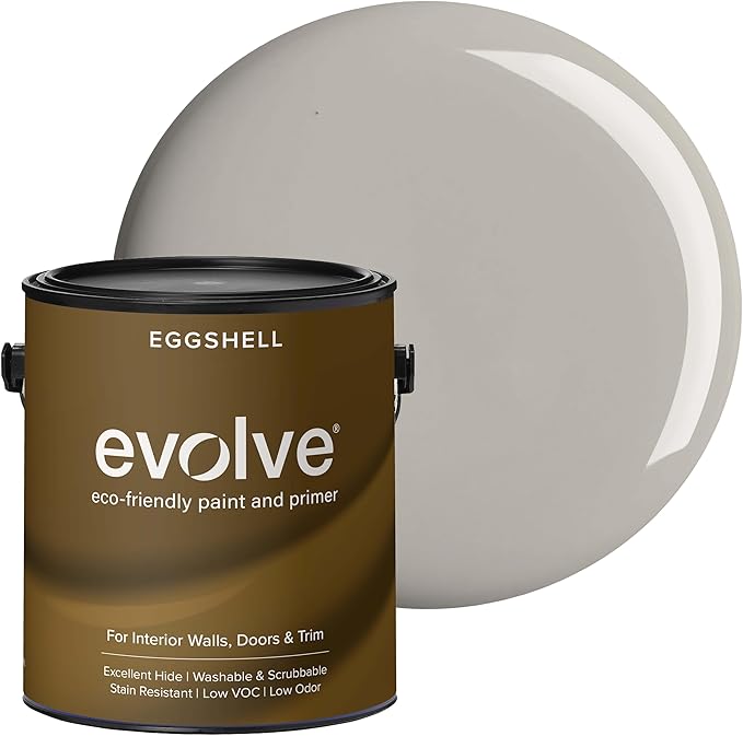 EVOLVE Interior Paint & Primer, Eggshell (Thoughtful Gray), 1 Gallon – One-Coat Coverage, Excellent Hide, Low VOC, Low Odor, Washable Paint for Walls, Doors & Trim