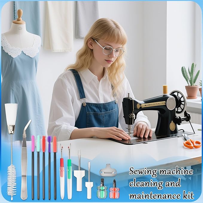 15PCS Sewing Machine Cleaning Kit, Including Screwdriver, Tweezers, Double Headed Brush, Silicone Brush, Rippers and Storage Case for Repairing and Cleaning Sewing Machines Tools
