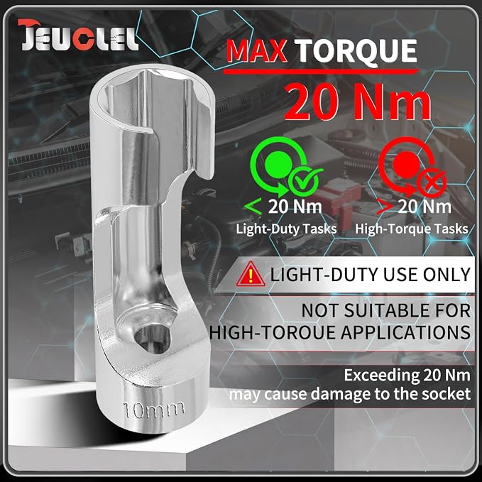 10mm 3/8" Drive Diesel Injector Fuel Line Socket, Flare Nut Wrench | Fastener Bent Pipes, Wired Temperature Sensors, EGT Sensor, Thermo Switches, ABS Tubes, Strut Nut Extractor