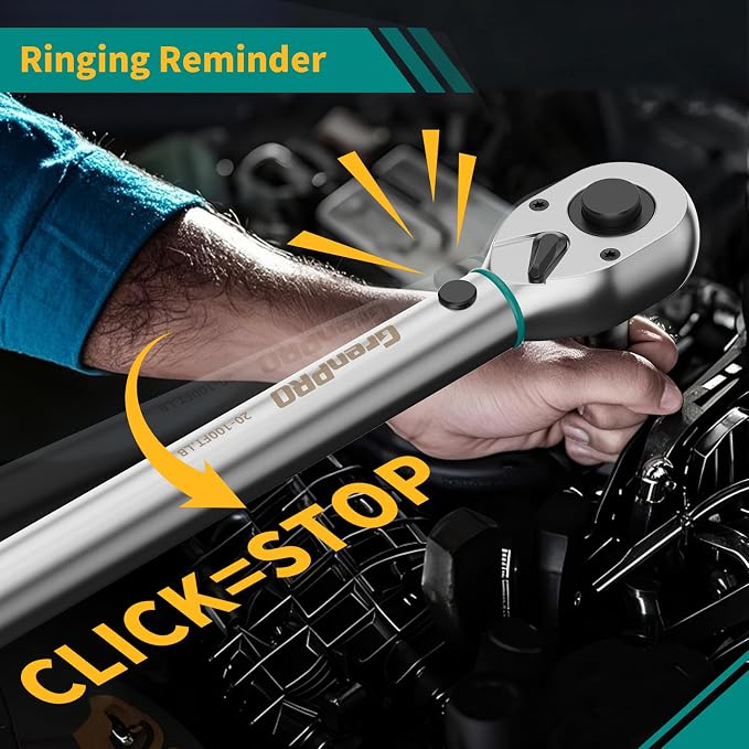 GRENPRO 1/2" Drive Click Torque Wrench 10–150 Ft.Lb – Dual-Direction Adjustable with Dual Range Scales, 72-Tooth Precision Ratchet, ±3% Accuracy – for Bike, Motorcycle, Car Repair & DIY Maintenance