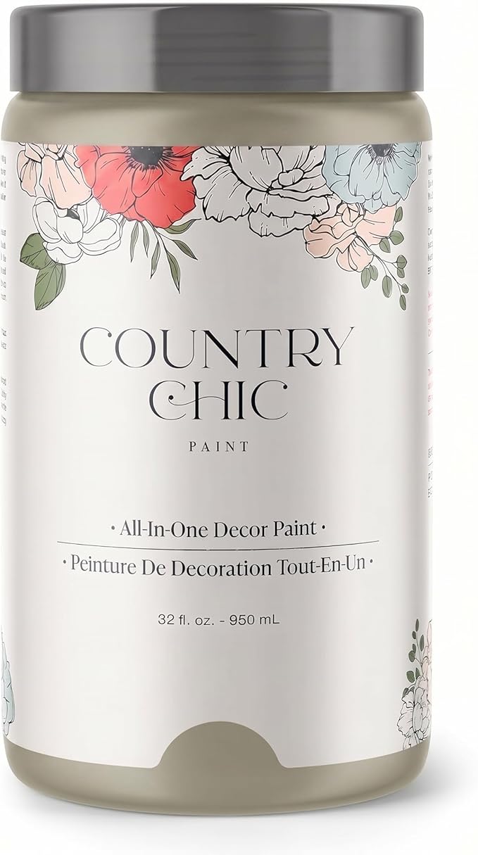 Country Chic All-in-One Chalk Paint for Furniture, Cabinets, Home Decor, Eco-Friendly, Matte Finish, Built-In Primer & Top Coat for Wood, Metal - Parisian Chic (Soft Taupe) quart (32oz)