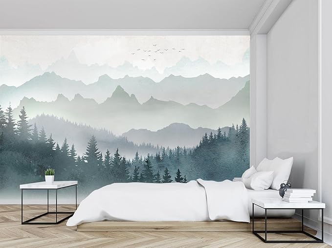 Cliouar-Mountain Peaks Woods Bedroom Living Room Decoration Mural Wallpaper 158" x 110"(Not Peel and Stick)