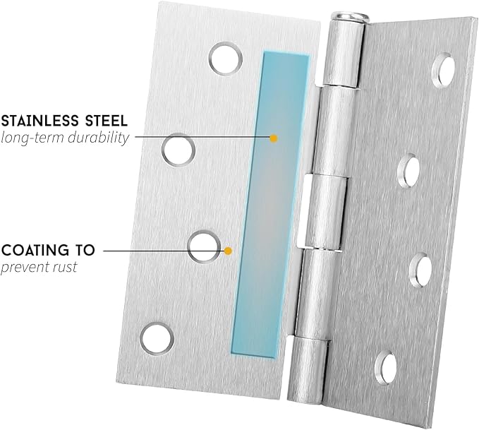 goldenwarm 4inch x 4 inch Door Hinges Brushed Nickel Door Hardware Satin Nickel Iron Door Hinges with Square Corners,6 Pack