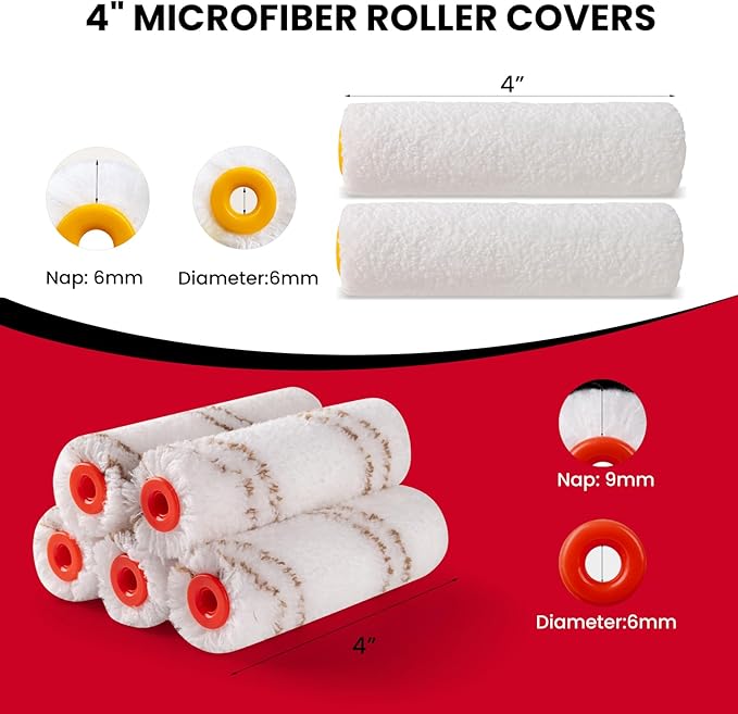 Mister Rui Paint Roller 4 Inch, 14 Pack Small Paint Brush and Roller Kit, 0.5 QT Paint Bucket Liner with Lid, Household Mini Rollers for Painting & DIY