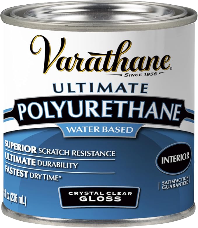 Varathane Water-Based Crystal-Clear Ultimate Polyurethane | Interior Wood Protection | Fast Dry Time | Easy Clean Up | Gloss | Half Pint