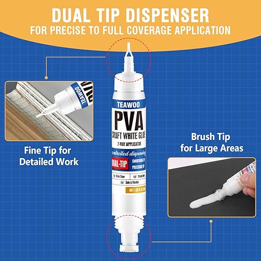 TEAWOO Book Repair & Binding Glue Kit – 8.5 Oz + 2×1.35 Oz Acid-Free PVA Adhesive – Neutral pH, Dries Clear & Flexible for Books, Crafts, Collages & Paper Art, Used for Bookbinding and Book Repair