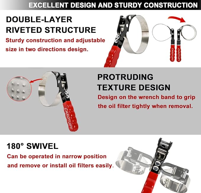 Extra Large Swivel Oil Filter Wrench, Oil Filter Removal Tool | Universal Filter Wrench 4-3/4" - 5-1/4", Stainless Steel, Double Layer Riveted Structure, Swivel 180°, Non-slip Handle