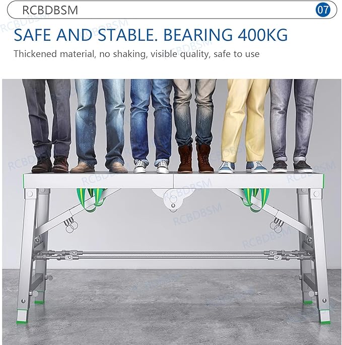 Adjustable Work Platform with 400 kg Duty Rating, Portable Multipurpose Folding Scaffolding Work Platform Scaffold Tower Ladder Stool Ben Adjustable Height, Carbon Steel Structure,160cm/5.2f