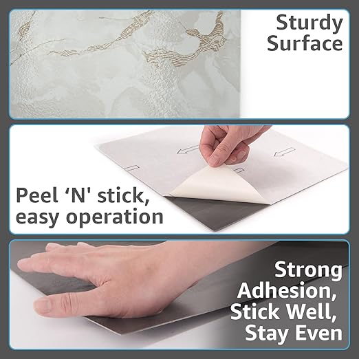 Art3d Peel and Stick Floor Tile, 60-Pack 12 x 12in. Covers 60 Sq.ft, Waterproof Vinyl Flooring Tiles Self Adhesive for Kitchen, Bathroom & Bedroom - White Grey Vein Marble