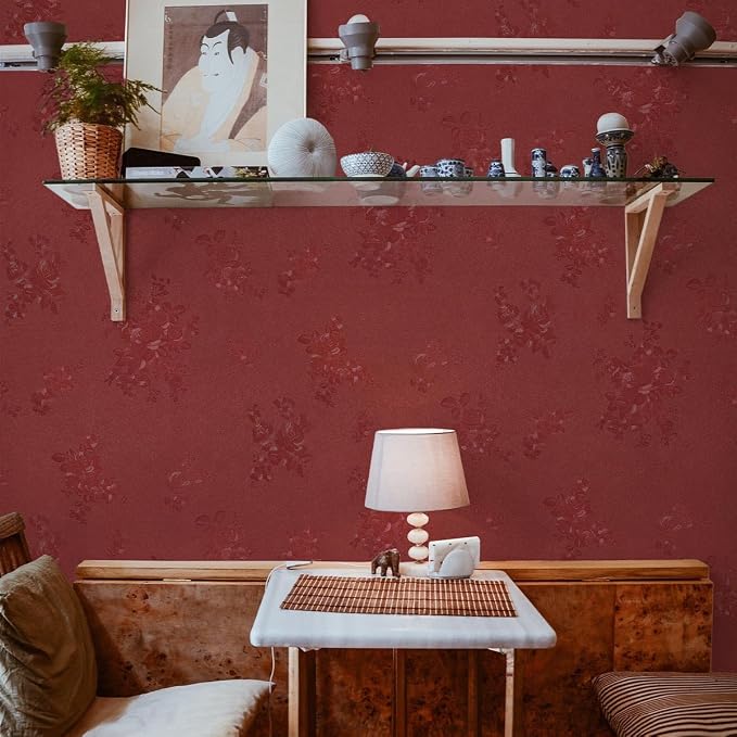 Red Wallpaper Burgundy Silk Texture Embossed Floral 118in17.7in | Thicken Vinyl Wallpaper,Retro Crimson Red Self Adhesive Wall paper for Bedroom, Easy to Use&Removal,Gift Paper Christmas