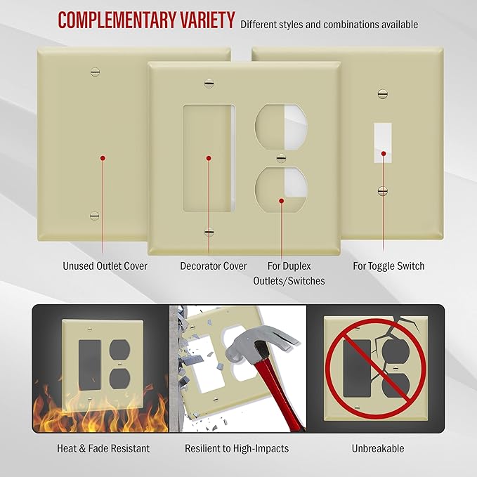 ENERLITES Combination Duplex Receptacle Outlet/Decorator Rocker Light Switch Wall Plate Cover, Midway Size 2-Gang 4.88" x 4.92", Polycarbonate Thermoplastic, UL Listed, 882131M-I, Ivory