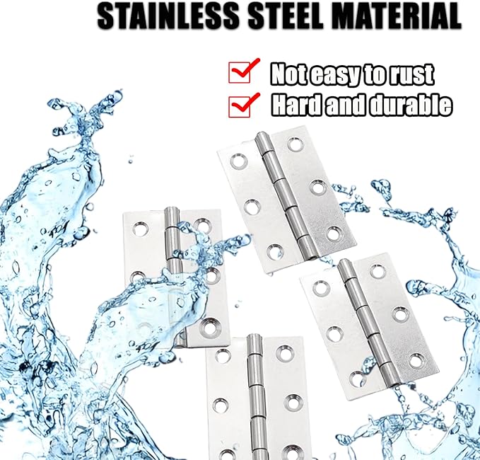 Pine & Linen 10 Pack Stainless Steel Folding Hinge, Butt Cabinet Hinge, Window Hinges Small Hinges with 60 Pieces Screws for Home Furniture/Cabinet Projects/DIY Enthusiasts（2.5 Inch）