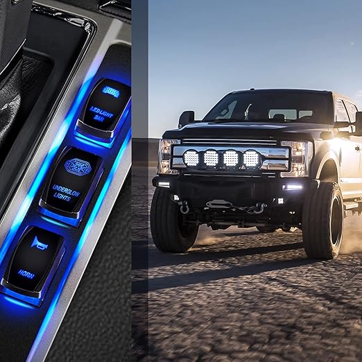 Nilight Underglow Lights Rocker Switch Led Light Bar 5Pin Laser On Off SPST switches 20A/12V 10A/24V Blue with Jumper Wires Set for Cars Trucks RVs