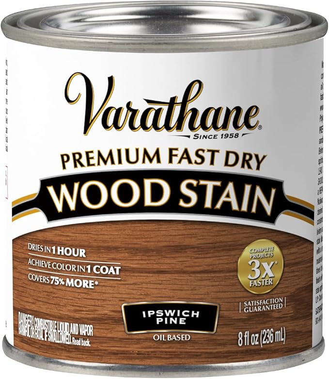 Varathane Premium Fast Dry Wood Stain | 1 Hour Dry Time | 1 Coat Color | Interior Wood Stain | Furniture, Cabinets, Doors, Trim | Half Pint | Ipswich Pine