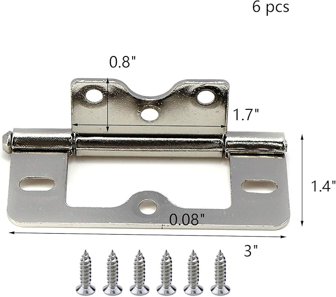 Wealrit 6 pcs Silver Door Hinges 3 Inch Length Non-Mortise Hinges Heavy Duty Door Hinges Bifold Butt Hinges with Screws