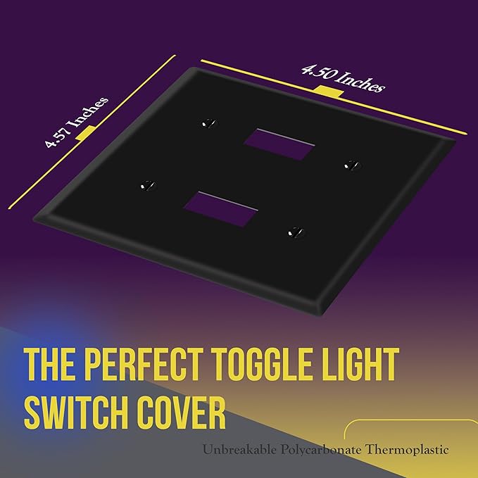ENERLITES Double Toggle Switch Cover, Two Gang Light Switch Wall Plate, Standard Size 2-Gang 4.50" x 4.57", Unbreakable Polycarbonate Thermoplastic, UL Listed, 8812-BK-5PCS, Black (5 Pack)