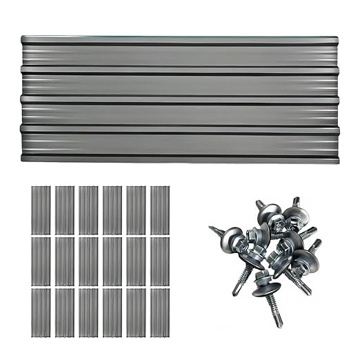 18 Pcs Metal Roofing Panels, L43.3×W17.72 Inch Corrugated Galvanized Roofing Panels Metal Siding Panels with Steel Screws for Pergola, Gazebo, Shed, Outdoor Storage, Chicken Coop, Patio,Garages (Grey)