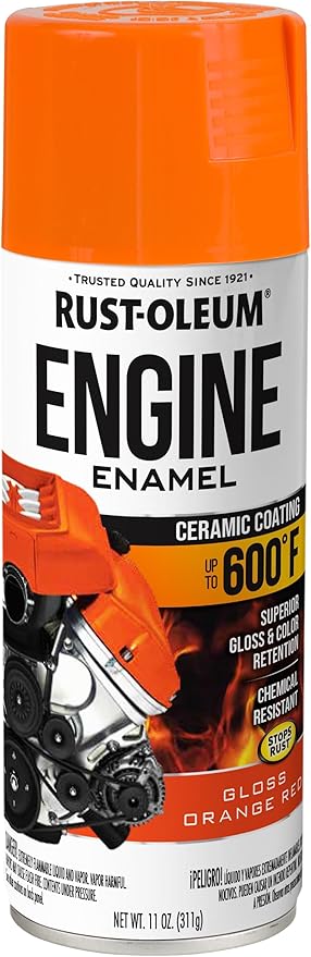 Rust-Oleum 366433 Engine Enamel Spray Paint, 11 oz, Gloss Orange Red