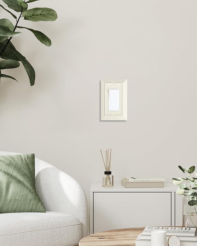 4-Pack Classic Beadboard Decorator Wall Plate Cover, Light Almond Decorative Switch Plates and Outlet Cover, Durable Unbreakable Polycarbonate Wall Plate for Electrical Outlet, Receptacle, GFCI Outlet
