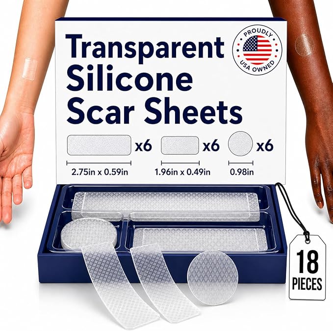 Silicone Scar Patches | Medical-Grade & Hypoallergenic Scar Care for Surgery, C Section Recovery, Keloids, Burns & Stretch Marks | 18 Pre-Cut Flexible Acne Scar Strips