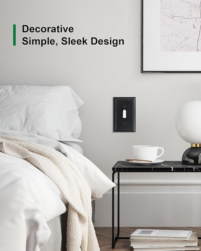 2-Pack Single Toggle Light Switch Cover Plate, Durable Natural Bamboo Fiber Decorative Switch Plate Covers, Matte Black 1 Gang Wall Plate, Corrosion Resistant
