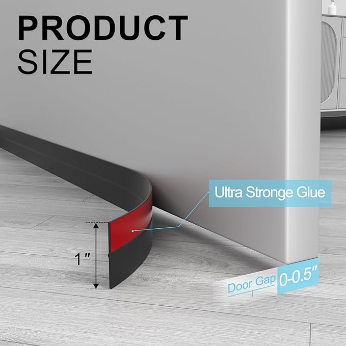 Elvone Heavy-Duty 20 ft x 2 in Weather Stripping, Door Draft Stopper Silicone Seal Strip for House and Glass Shower Doors for Collision and Side Gaps of Door and Windows, Black