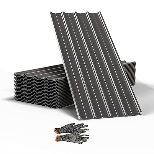 25pcs Metal Roofing Panels, 60.63'' L ×17.72'' W 182.34 ft² Corrugated Metal Sheets, Galvanized Steel Roof Fence Panels for Mobile Homes, Garages, Chicken Coop, Sheds, Stables, Patio, Black