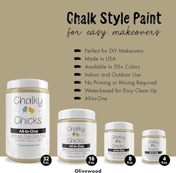 Chalky Chicks 4 Fl Oz Matte Olive Wood (Taupe) Chalk Paint for Furniture Without Sanding - No Prep Furniture Paint No Sanding All in One for Crafts, Walls, Cabinet, Metal, Dresser, Farmhouse