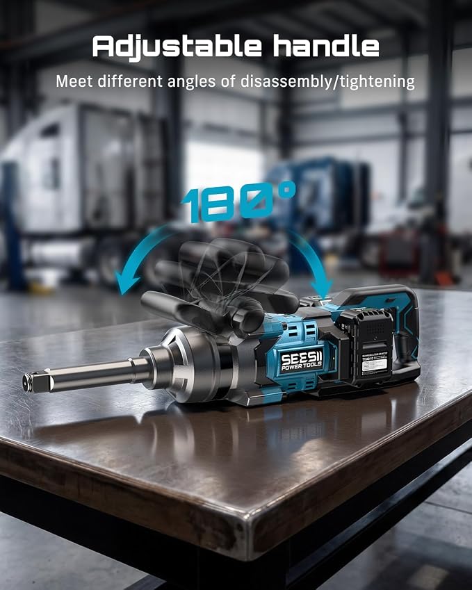 Seesii Cordless 1 inch impact gun 2581.47 FT-LBS(3500 N.m) High Torque Impact Wrench 7.88" Extended Anvil with 21V 2x5.0 Ah Battery, 5 Sockets&storage bag, for Truck,Tractor&Agri-Service,Construction