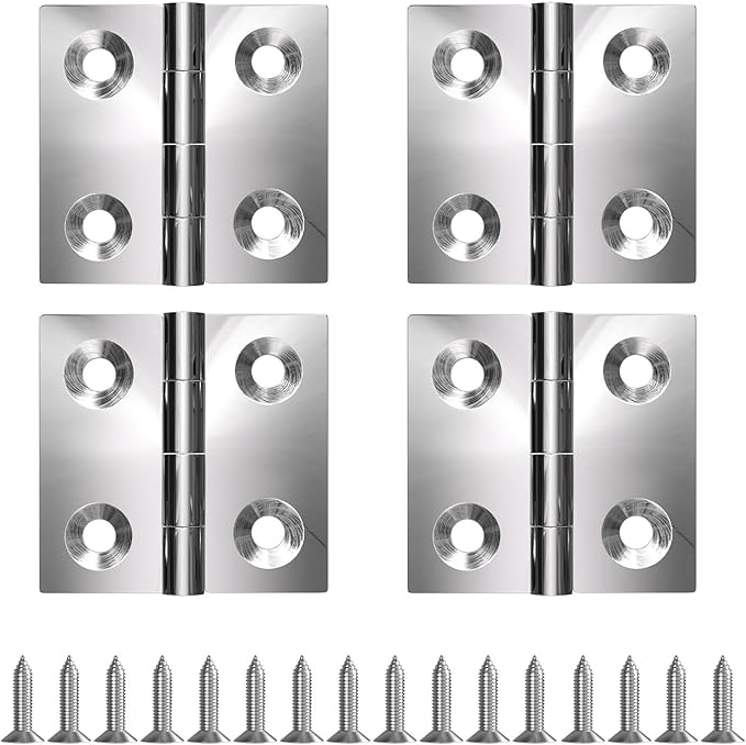 4 Pcs 1.5" x 1.5" Boat Hinges 316 Stainless Steel Marine Grade Heavy Duty Casting Boat Hatch Cabinet Door Hinge Marine Stainless Steel 316 with Screws